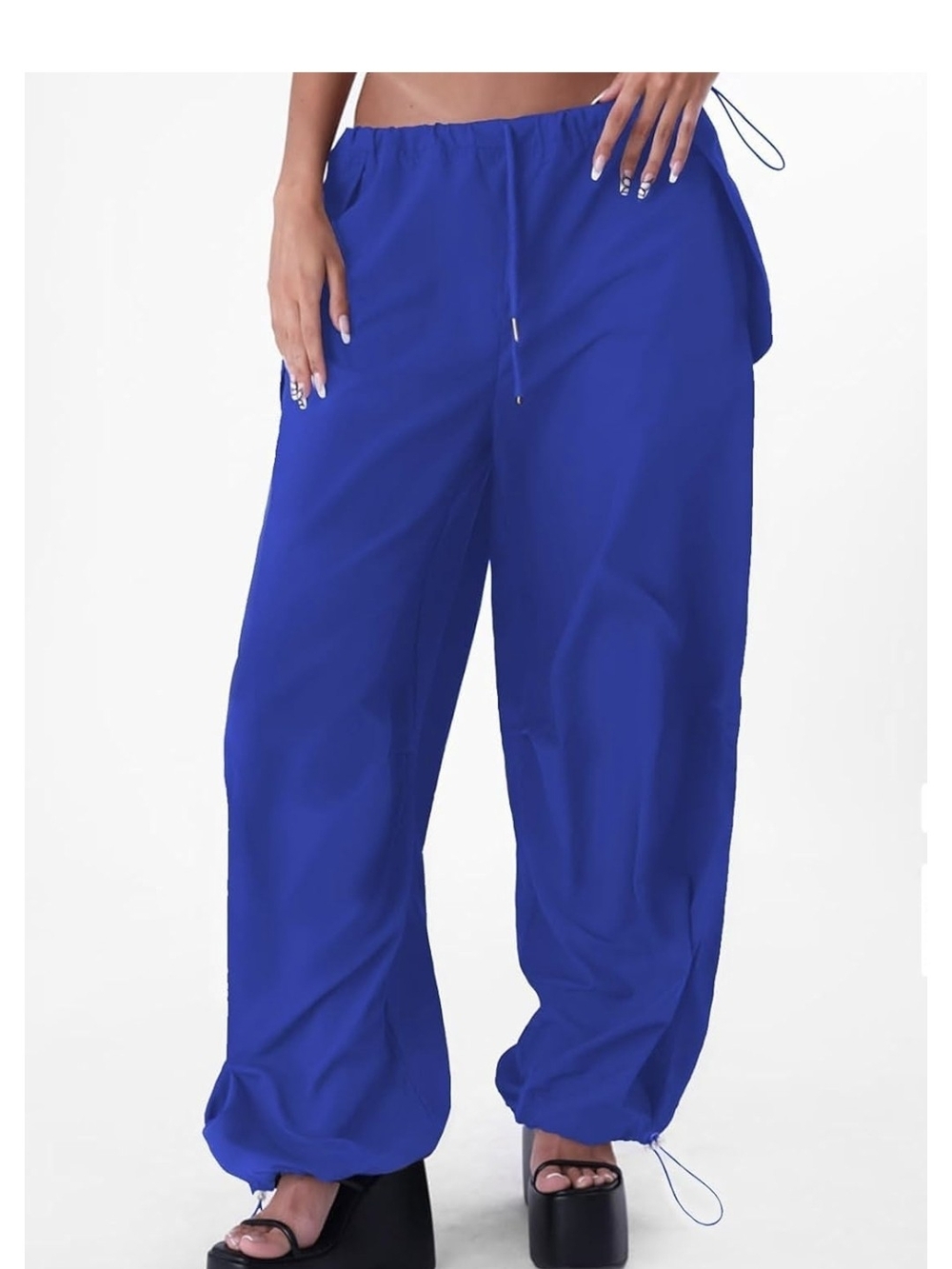 NEW Womans Y2K Inspired Drawing Oversized Baggy Parachute Pants in Royal Blue XL - Picture 3 of 7
